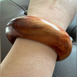 Chunky Brown Wooden Bangle Bracelet with Hinge